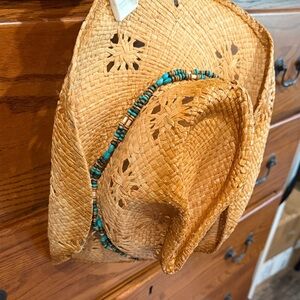 Elegant Brown Straw Hat with Beaded Trim